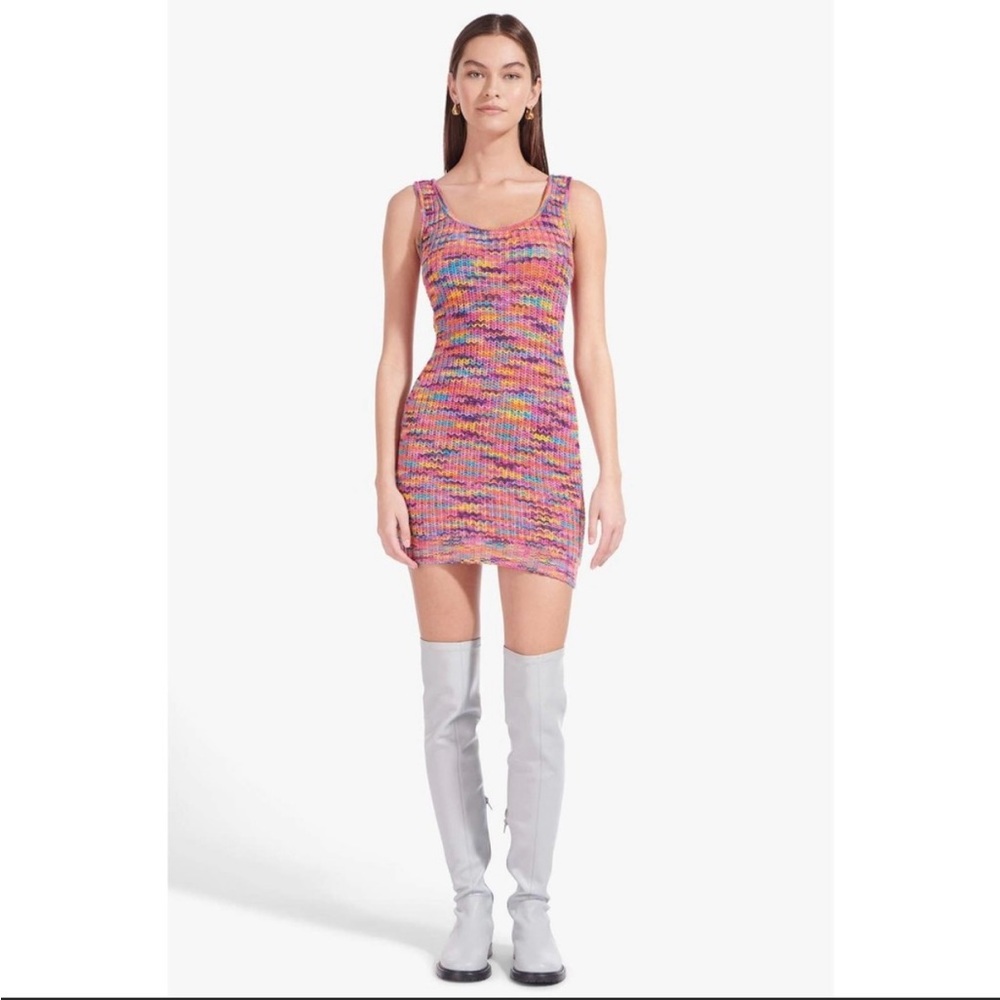 STAUD Women's size XS Mini Gardenia Knitted Multi Color Dress